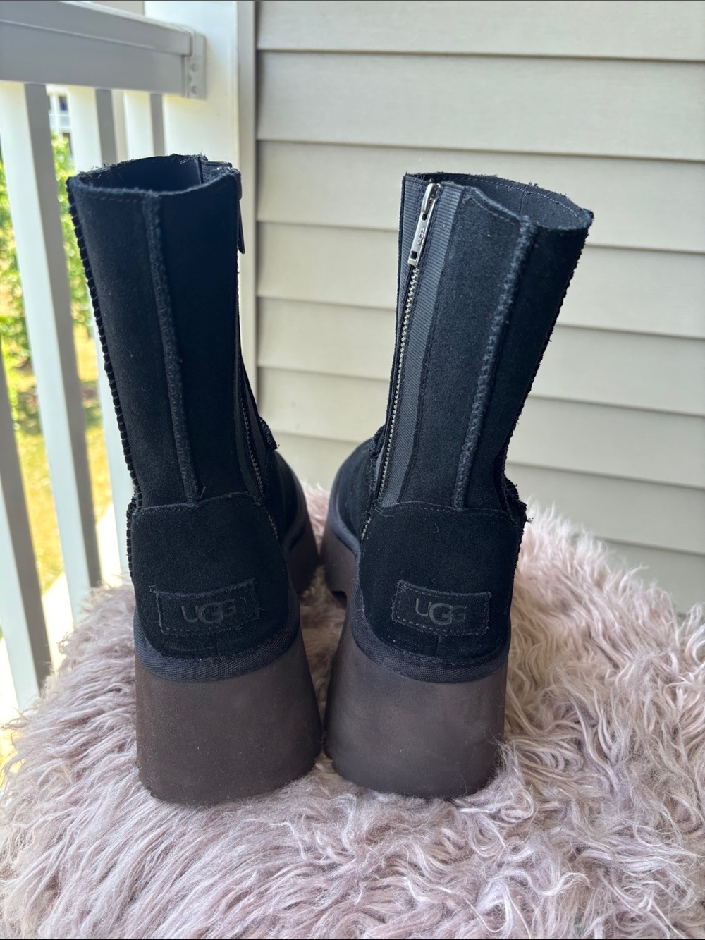 UGG Black Suede Platform Ankle Boots with Side Zip - Picture 5 of 8